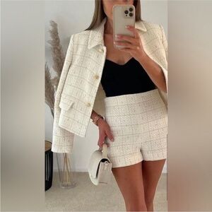 Zara Textured Weave Plaid Shorts